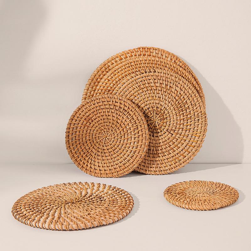 Pure Handmade Autumn Rattan Vietnamese Rattan Pad Set Anti-scalding Coaster Pot Pad Heat Insulation Pad Wooden Storage Tea Set Pad