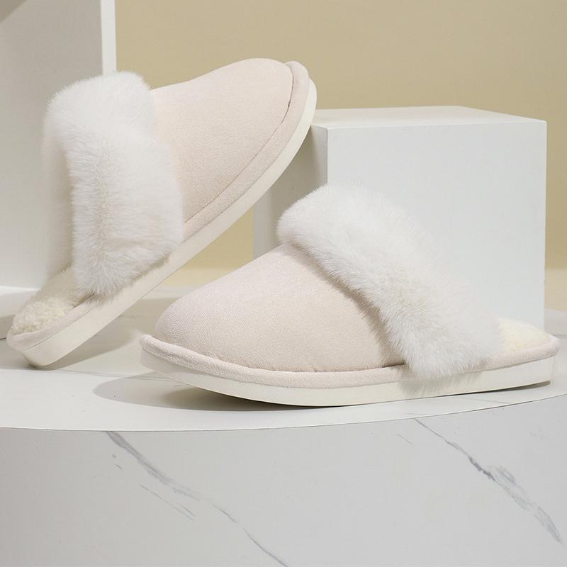 Fashion Comfort Faux Suede Cotton Slippers Women Indoor Non Slip Warm Plush Slippers for Woman Winter Faux Fur Flat Heel Fur Slides Lady