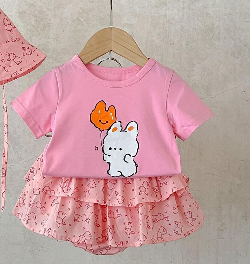 

2024 комплекты одежды с мультяшным принтом для маленьких девочек, летняя футболка с короткими рукавами + юбка, одежда для маленьких девочек 66