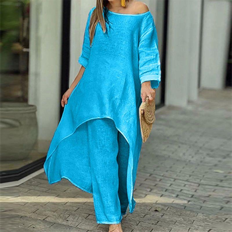 Irregular Long-Sleeve Wide-Leg Pantsuit Irregular Long Sleeve Loose Pants Suit