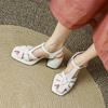 Damen Sandalen aus echtem Leder mit quadratischer Zehenpartie, dicker hoher Absatz, schmales Band, Schnalle, modische Damenschuhe, Sommer, Frühling