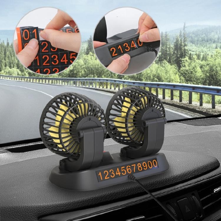 Car Fan Double Head Electric Vehicle Mounted USB 360 Degree Rotatable Auto Cooling Fan 2 Speed Strong Wind Desk Fan