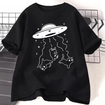 Funny Cat TShirt Catduction T Shirts Cat Lovers Cute Ufo TShirts Women Unisex Trendy Cotton Short Sleeve Tees Y2k Kawaii Clothes