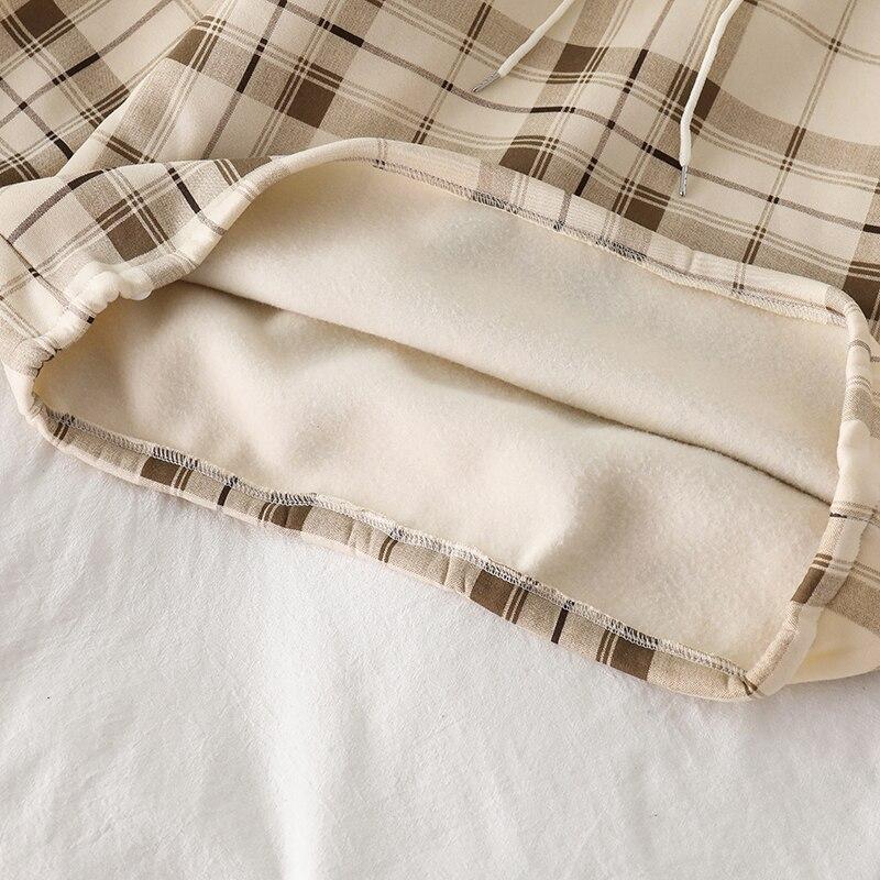 Women Fleece Hoodies Sweatshirt Winter Plaid Pirnted Cotton Hooded Sweatshirt Casual Loose Hooded Pullover Oversize Jacket