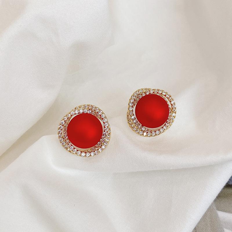 Vintage Red Petal Stud Earrings for Women Girl Korean Love Party Wedding Delicate Earring Christmas Jewelry Gifts Accessories