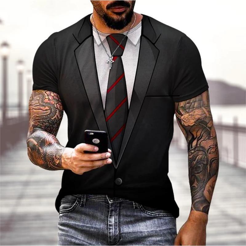 Moda Estiva Divertente Finto Smoking T-shirt Stampata 3D Cravatta Smoking T-shirt da Uomo Street Manica Corta