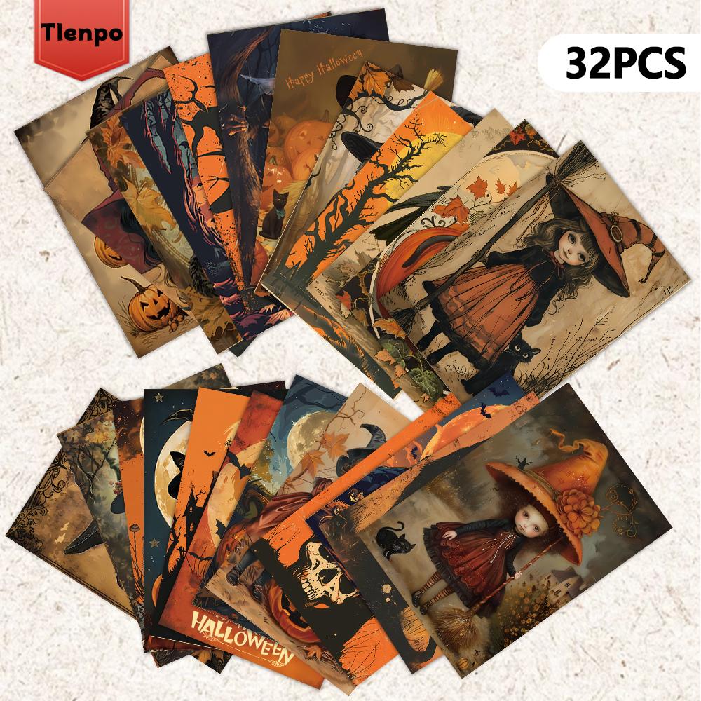32pcs of Halloween Postcards 3.94x5.7 inches Christmas Cards, Message Cards, Vintage Postcards, Halloween Cards