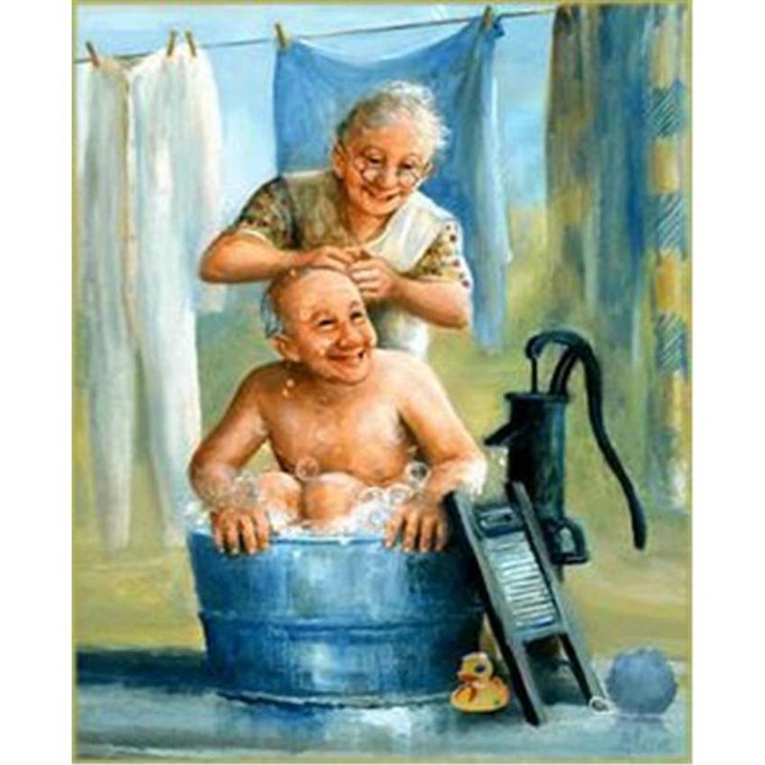 40X50CM  3D DIY Diamond Embroidery Bath Old Couple Diamond Painting Cross-stitch Rhinestone Mosaic