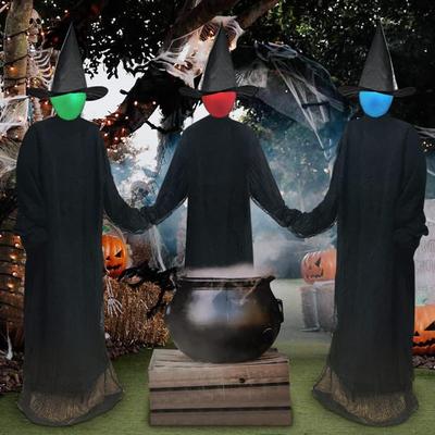 Halloweenske dekorácie vonku – veľké svetlo, držiace sa za ruky kričiace čarodejnice, zvukom aktivovaný senzor (Súprava 3)- Scary Dekor v životnej veľkosti