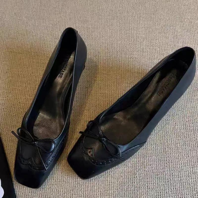 New Retro Bowknot Patent Leather Oxfords Women's Ballet Shoes Autumn Slip on Flat Casual Shoes Thick Heels Wine Red Loafer Pumps