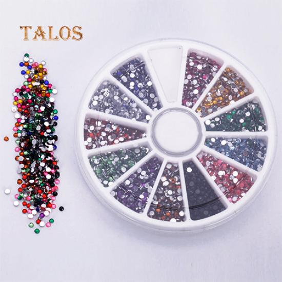500 Pcs 2.0mm Shinning Tips Rhinestones Gems Round Wheel Manicure Art