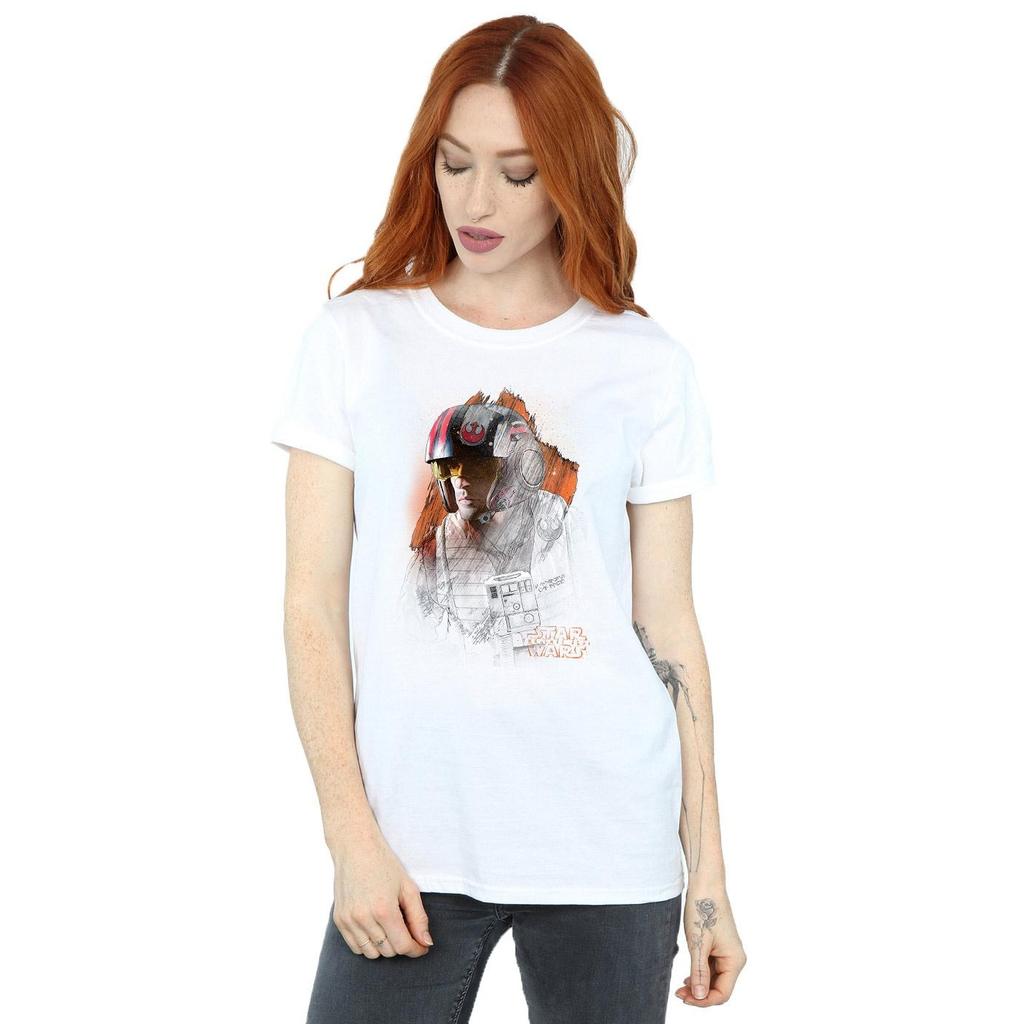 Star Wars Womens/Ladies The Last Jedi Poe Dameron Brushed Cotton Boyfriend T-Shirt