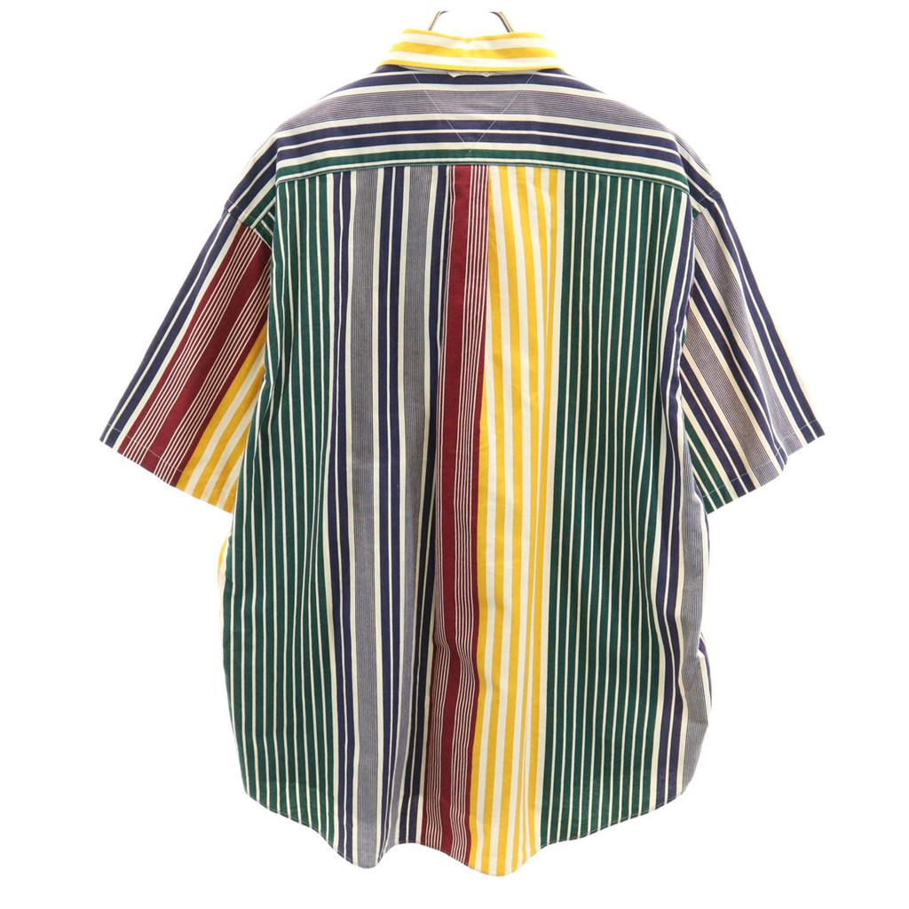 Tommy Hilfiger 90s Old Flag Tag Striped Pattern Short Sleeve Cotton Shirt Men's Used
