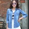 Damen Frühling und Herbst Langarm Denimhemd Damen Revers Freizeitbluse
