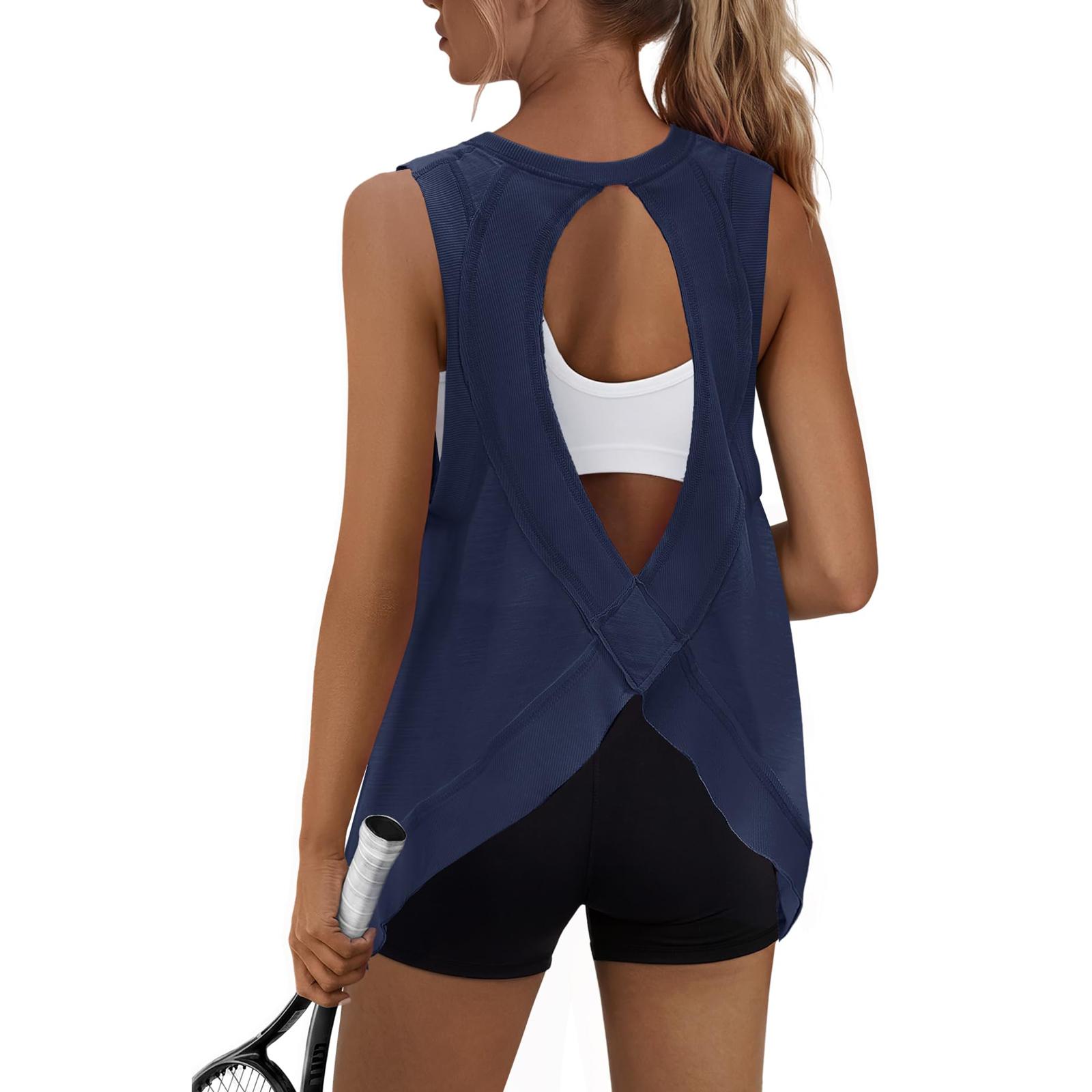 Women s Sleeveless Tank Top with Round Neck Open Back Design Lightweight Breathable Workout Shirt for Fitness Yoga Running M
