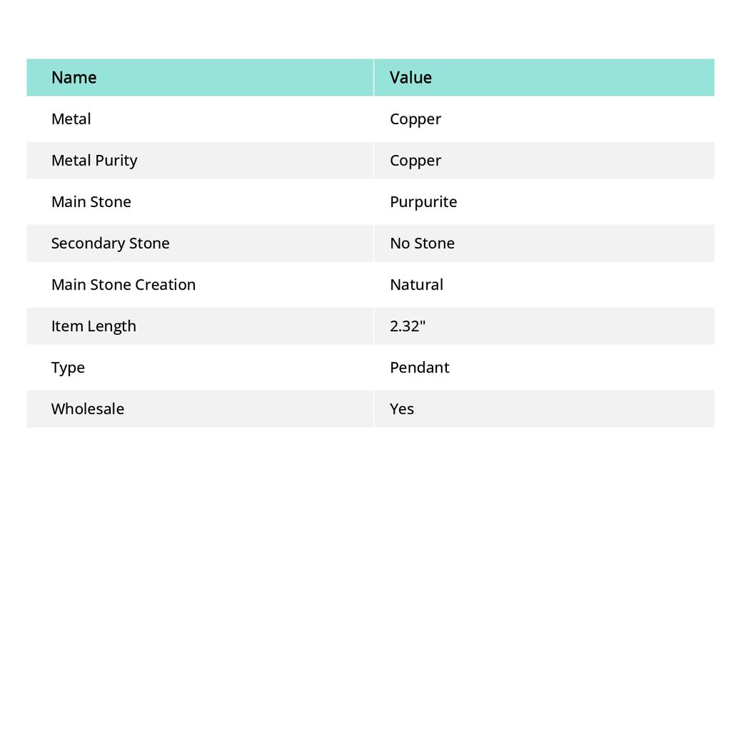 Pietră prețioasă Purpurit Pandantiv Bijuterii din Cupru 2,32"
