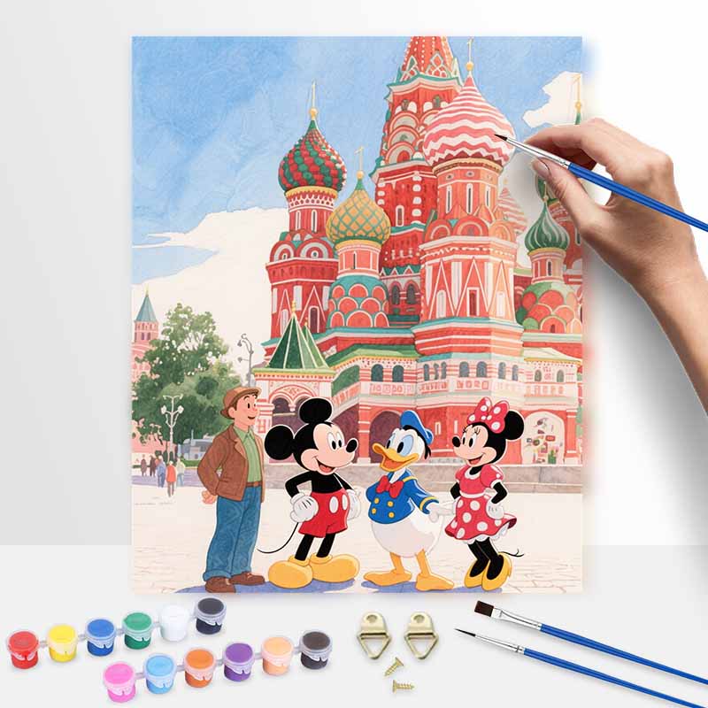 Disney Mickey Mouse Donald Duck Saint Basil s Cathedral Paint by Numbers Painting Art Kit Home Decor Gift 20x30cm