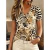 T-shirt estiva casual da donna con scollo a V e maniche corte, con alla moda stampa 3D, adatta per uscite o per stare a casa