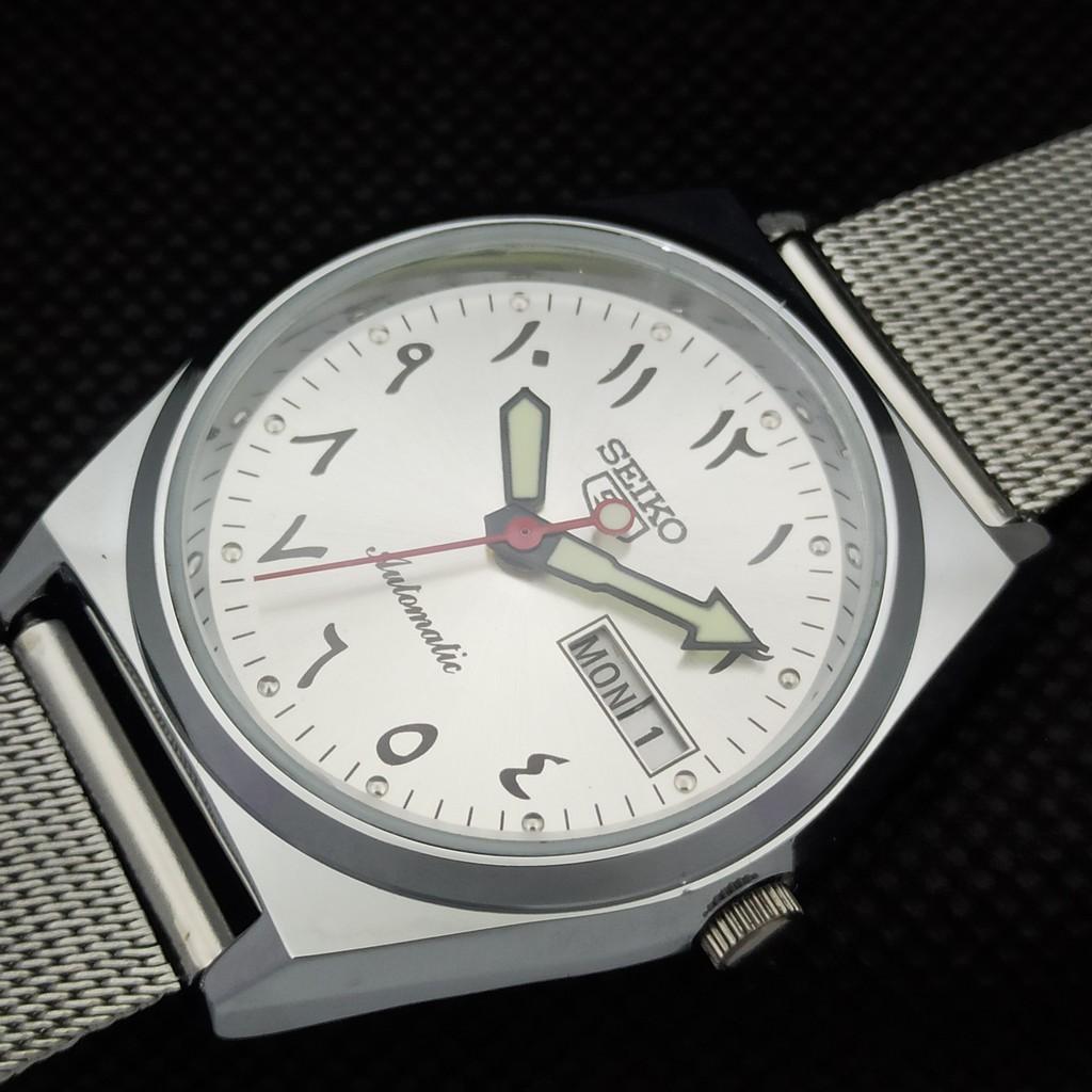 Generalüberholte Vintage-Armbanduhr Seiko 5 Auto 6309A aus Japan mit arabischer Schrift, Silber, a298956-2, Seikoa298956