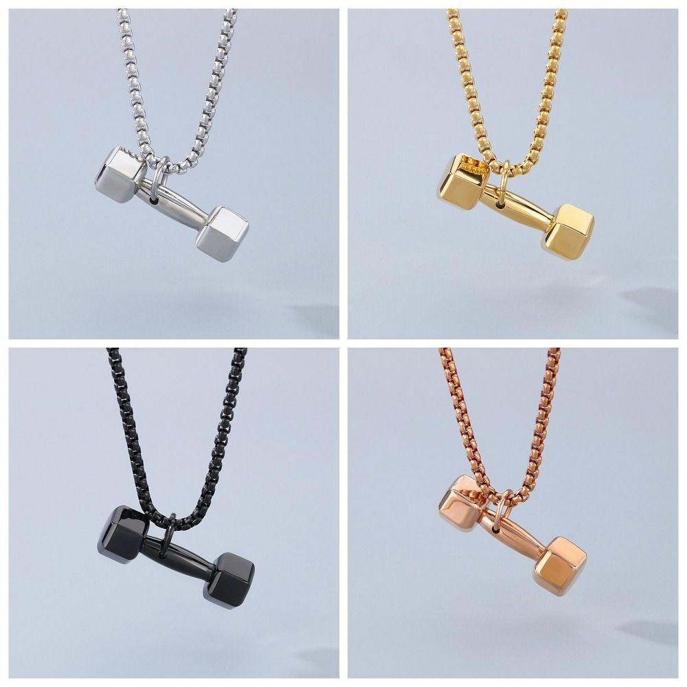 Titanium Steel Fitness Series Pendants Dumbbell Sports Necklace  Friends Birthday Gift