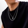 KunJoe 2Pcs/Set Trendy Simple Square Pendant Necklace for Men Punk Silver Color Cuban Link Chain Choker Necklace  Male Jewelry