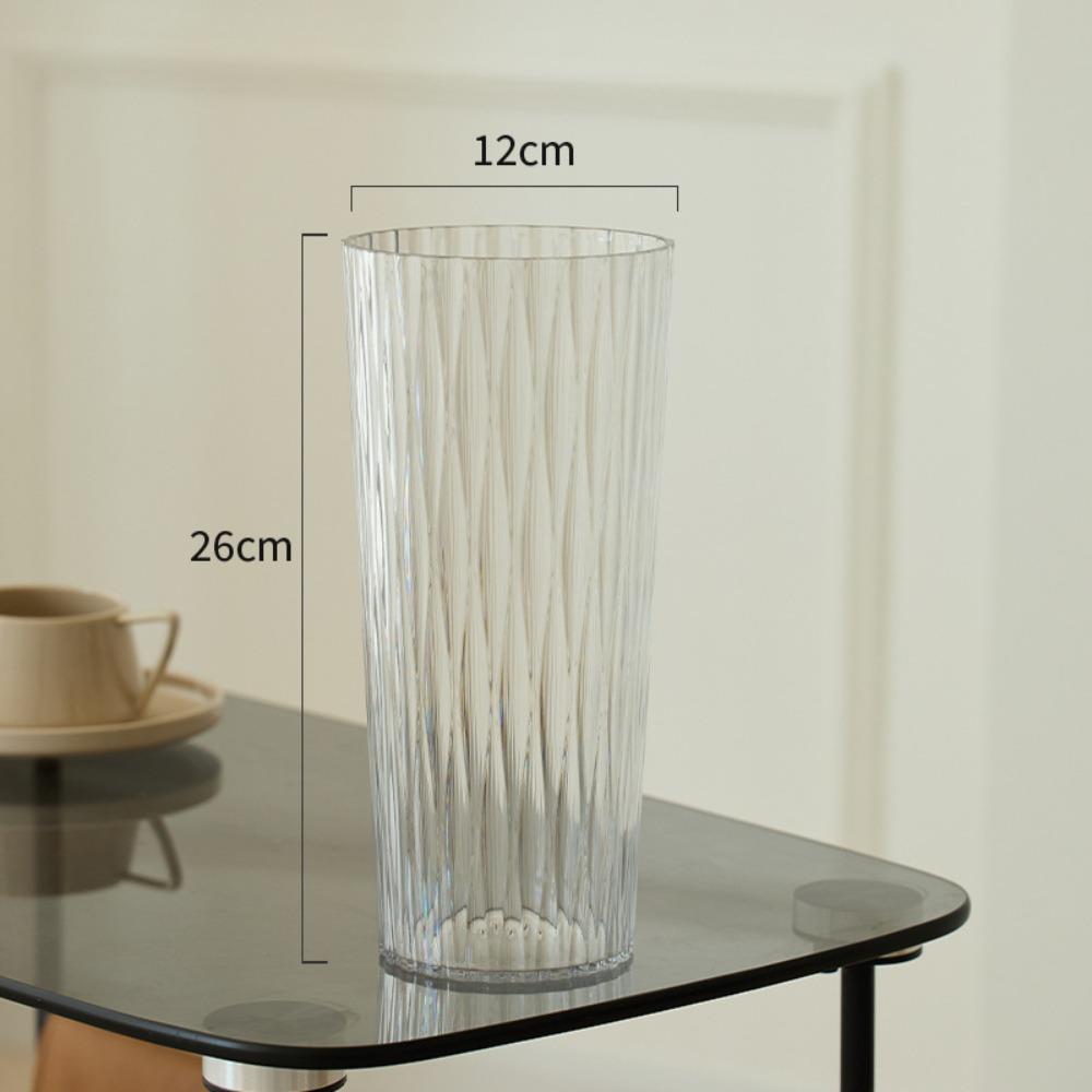 Modern Acrylic Clear Flower Vase Transparent Unbreakable Cylinder Vases Ribbed Design Flower Arrangement Hydroponic Decor