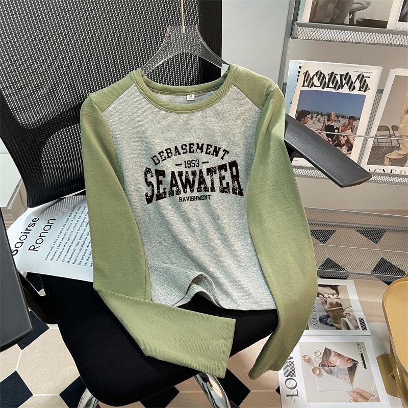 

Женская хлопковая футболка в американском стиле с рукавами реглан — облегающая, с круглым вырезом, с длинным рукавом, на весну и осень