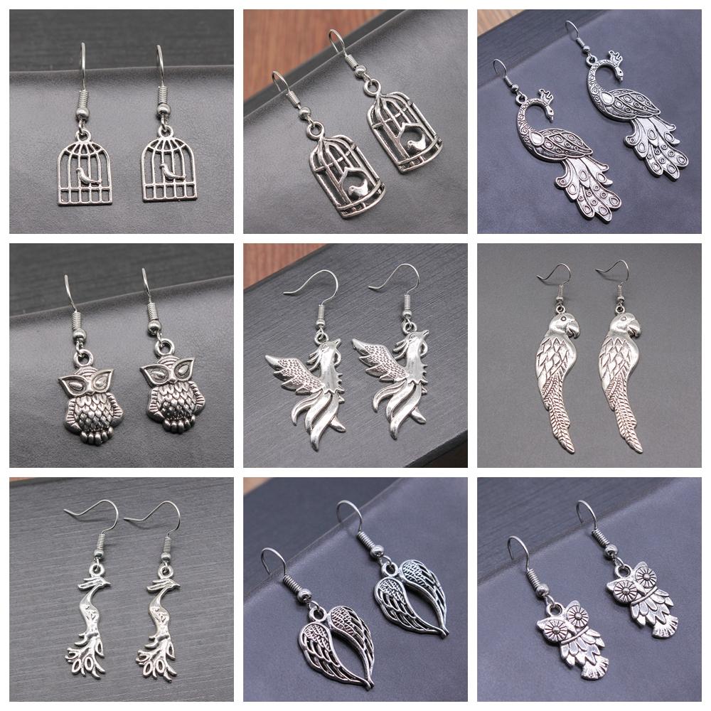 53 Styles Bird Earrings For Women Vintage Owl Dove Peacock Phoenix Swallow Feather Hummingbird Flamingo Parrot Earrings
