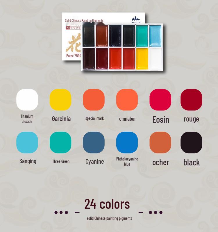 LANPO Chinese Painting Pigments: Solid Pigments for Traditional Ink Art - 12 or 24 Color Sets for Beginners