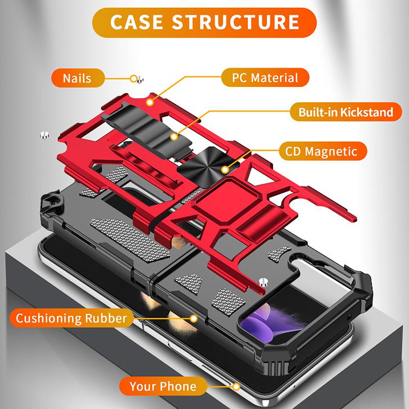 European and American fashion new models are suitable for Samsung zflip4 bracket mobile phone case Bayi armor anti-drop car magnetic case