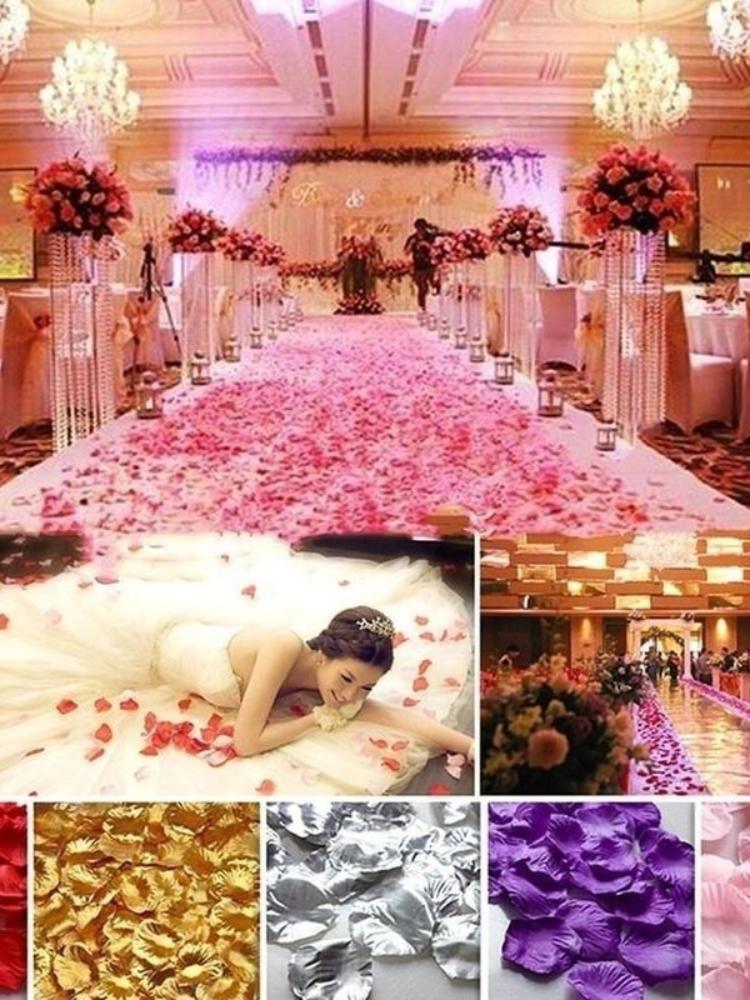 Simulerad kronbladsdekoration för bröllopsrum Handkastade blomsterspridningar i non-woven tyg Blomblad Bröllopstillbehör Rosenblad