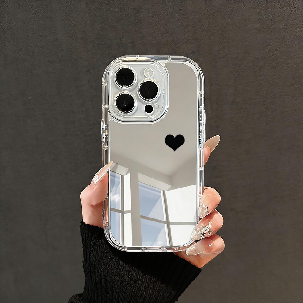 Cute Love Heart Pattern Phone Case For iPhone 17 11 12 13 14 15 16 Pro Max XS XR 7 8 Plus Make Up Mirror Shockproof Luxury Funda