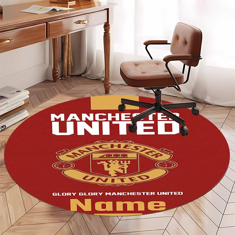 Custom Name Manchester United Printed Round Rug Carpet Chair Rug Area Rug Entryway Doormats,for Office Chair Living Room Bedroom Kitchen Room.