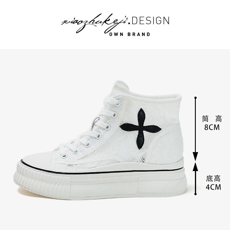 

High-top mesh casual women s shoes summer new fashionable versatile thick-soled inner height-increasing breathable shoes 34 белый