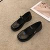 Retro small leather shoes women's new summer round head thick heel single shoes solid color skirt Mary Jane shoes