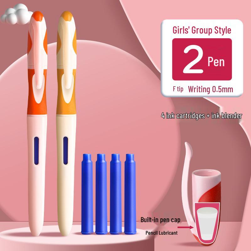 Erasable Heat-Sensitive Fountain Pen for Third-Graders, Ergonomic Design with Replaceable Crystal Blue Ink Cartridge