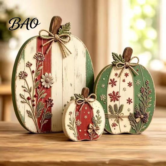 Christmas Farmhouse Mantel Accents 3Pcs/Set Wooden Ornaments, Rustic Gingerbread Man Tree Tiered Tray Freestanding Ornaments Decor, Centerpieces