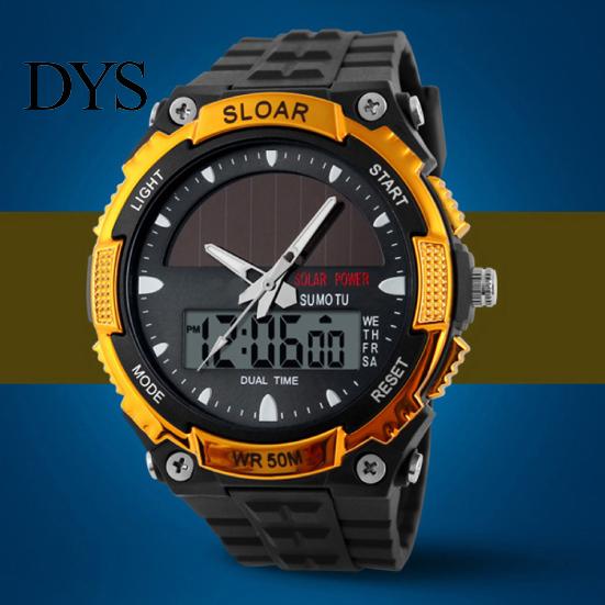 Men Watch Solar Powered Alarm ABS Water Resistant Waterproof Digital Analog for Sports