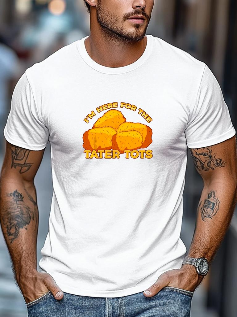 Funny Tater Tots Slogan Food Graphic Print Unisexs Crew Neck Short Sleeve Casual Basic Summer Daily Soft Comfort Fit Wear Tee Shirt