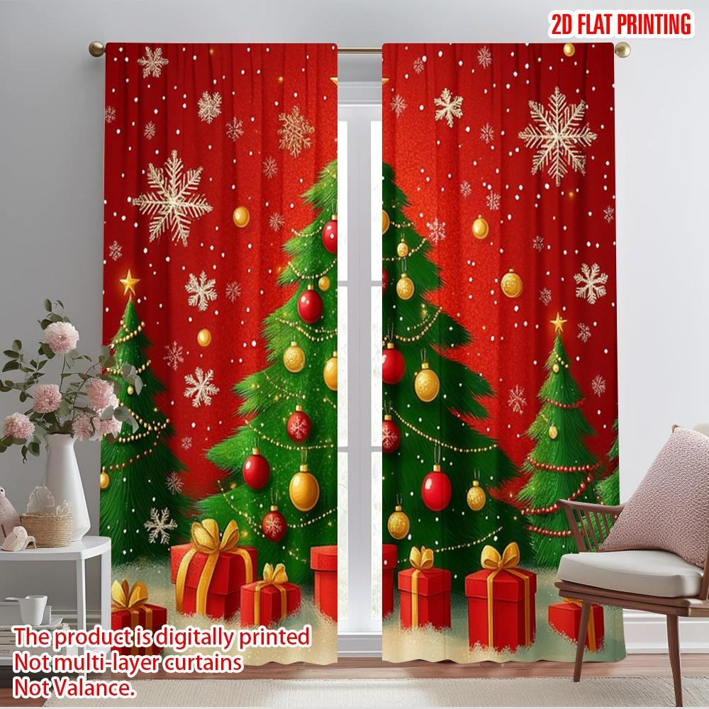 

2pcs,2D plane printing Curtain Popular Christmas Tree Ornaments Snowflakes_b (3) Versatile Polyester Fabric (without rod) 52.50×116.00 CM 2pcs