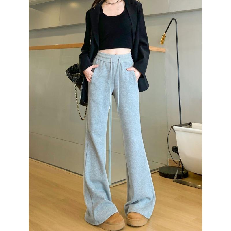 Gray Wide-leg Pants In Spring and Summer New Casual Micro-flat Pants Straight-dial Sweatpants Sweatpants Women