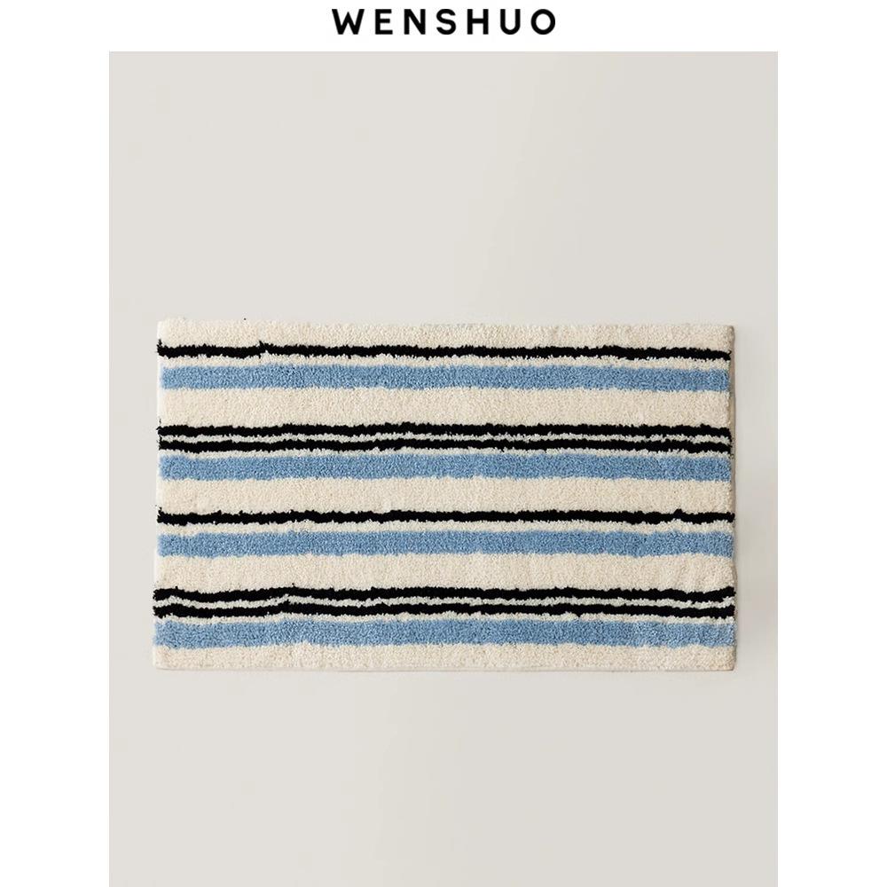 Bathroom Floor Mat Household Absorbent Foot Mat Toilet Washable Door Mat Simple Striped Imitation Cashmere Floor Mat