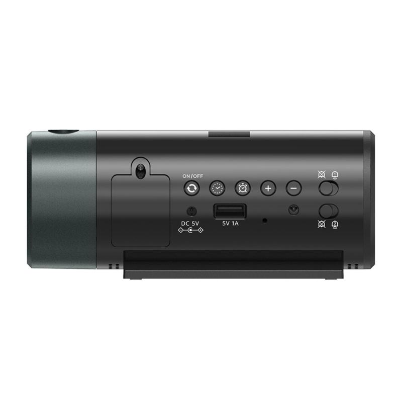 Compact USB Projection Alarm Clock with Double Alarms and Temperature Display with 180° Projectors on Celing Walls