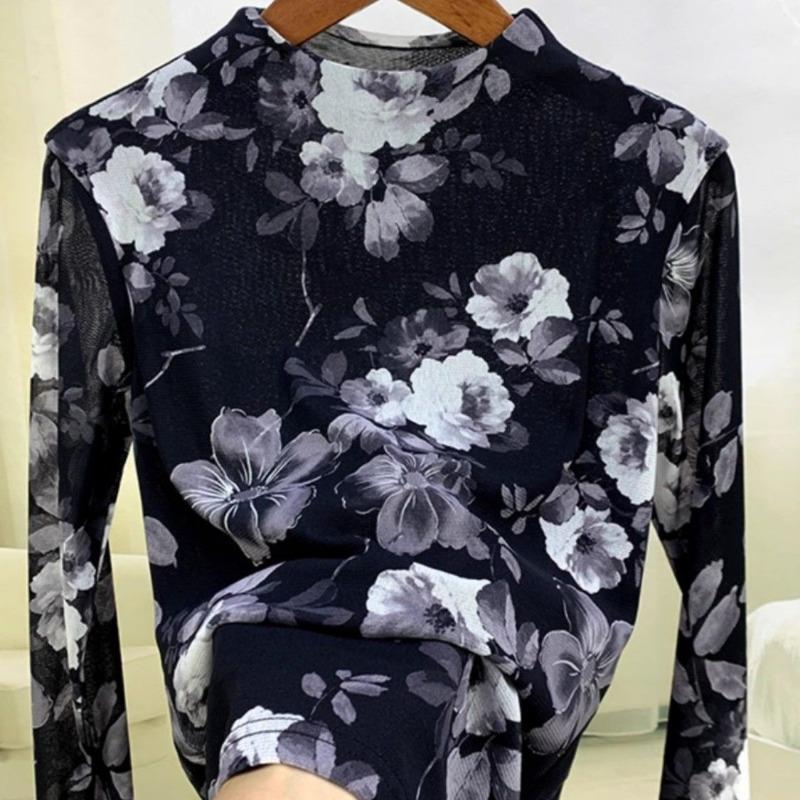 

Skinny mesh long-sleeved t-shirt femininity foreign-style shirt with bottoming shirt M 95-105