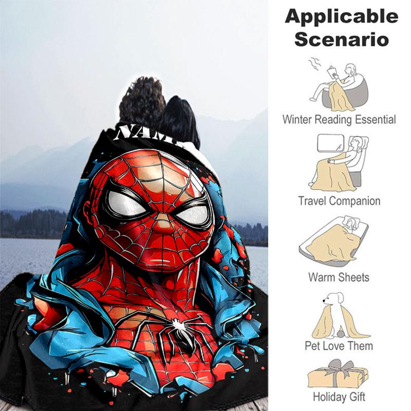 Customiz Name Personality Spider-Man Blanket Soft &Warm Sofa Office Bed Travel Lunch Break Blanket, Gift Suitable All Seasons