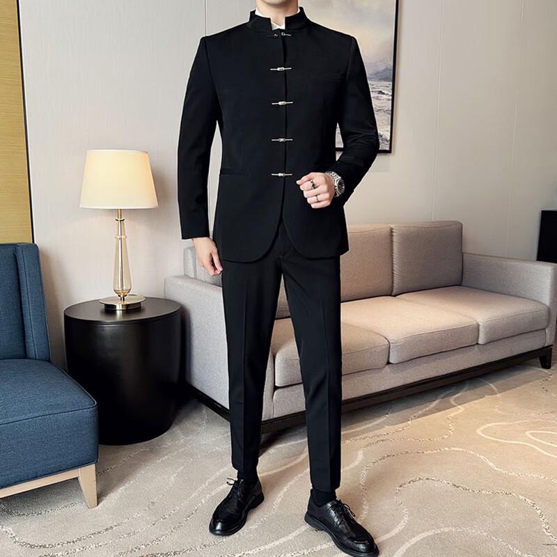 ROMON Men's New Chinese Style Stand-Collar Suit Set