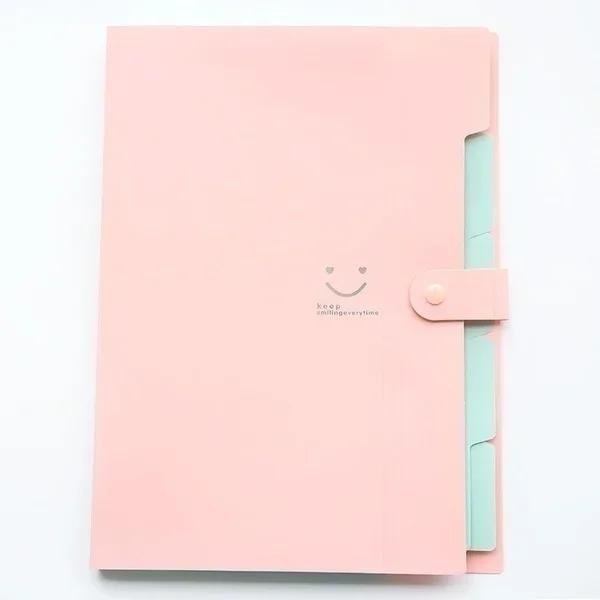 1 PCS A4 Letter Size Jelly Color 5-index Expending File Folder Office Supplies Student Stationary Smile Printing Organizer