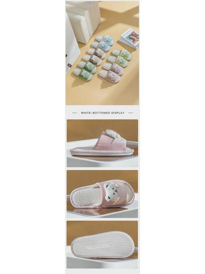 Women's Cartoon Bear Open-Toe Linen Slippers - Cozy Indoor Footwear for All Seasons