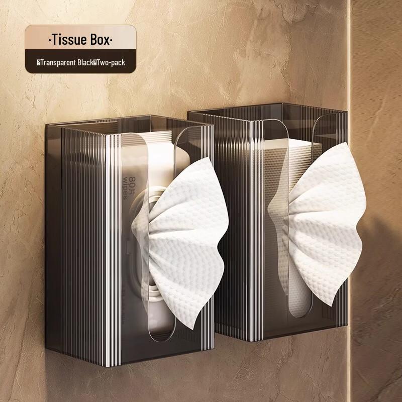 Handon Suction Cup Wall-Mount Tissue Box with Hooks