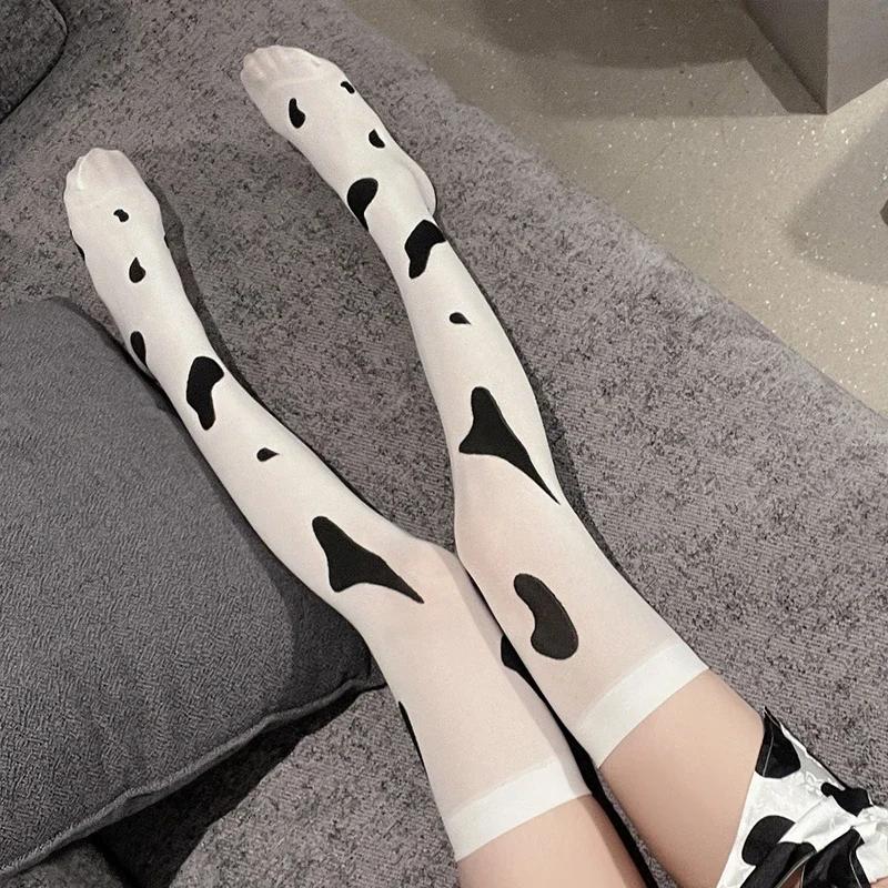 Sexy Lingerie Long Stockings Women Cow Print Dot Over Knee High Elastic Stocking Female New Style Transparent Long Stockings